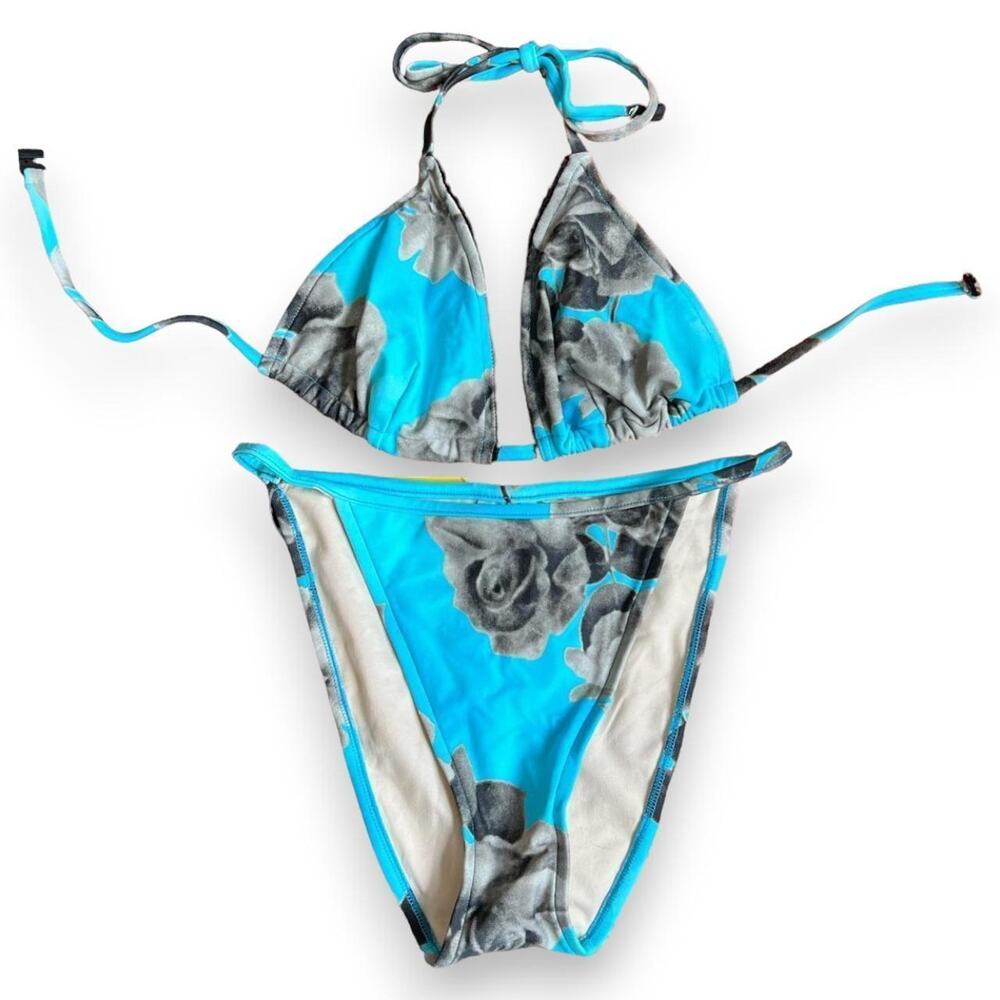 Vintage 1990s deadstock blue floral graphic print bikini